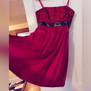 Anthropologie Pink/Orange embroidered and beaded midi dress size 12